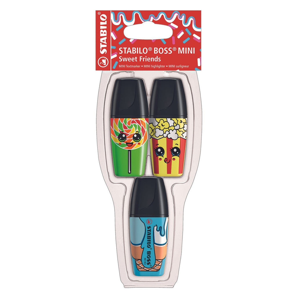 Stabilo | Boss | Mini Highlighter Pen Sweet Friends | 3 Pcs Of Yellow-Green-Blue