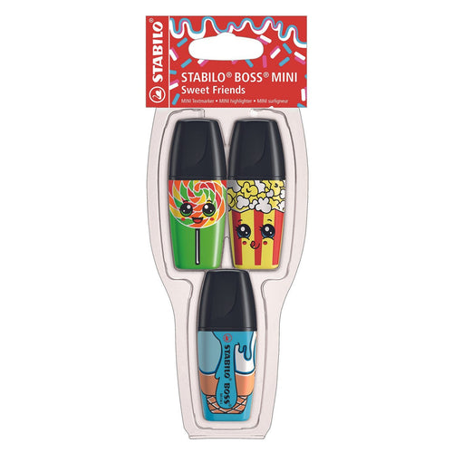 Stabilo | Boss | Mini Highlighter Pen Sweet Friends | 3 Pcs Of Yellow-Green-Blue