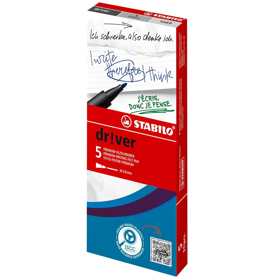 Stabilo | dr!ver Series | Premium Fineliner | Medium | Pack of 5 | Black