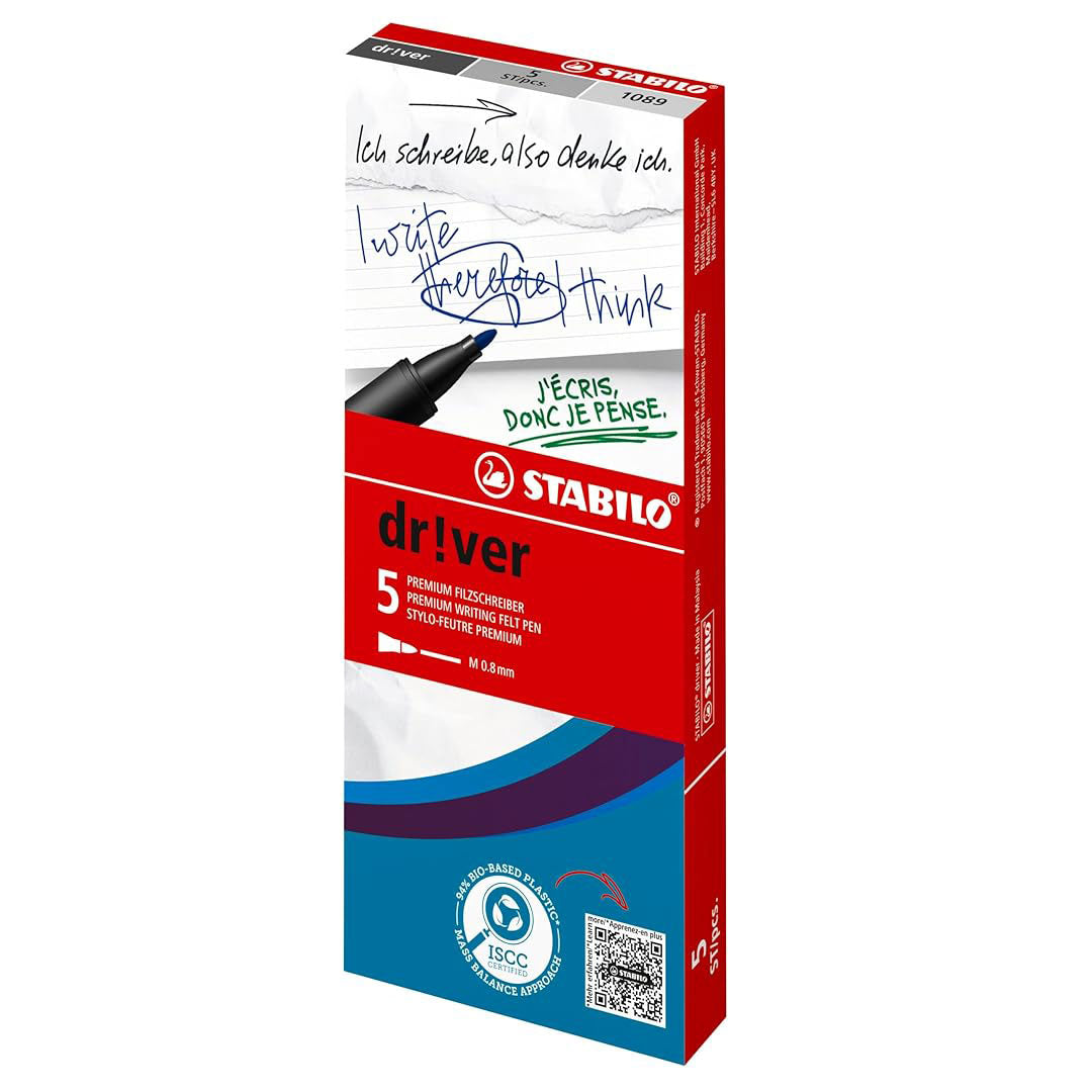 Stabilo | dr!ver Series | Premium Fineliner | Medium | Pack of 5 | Blue