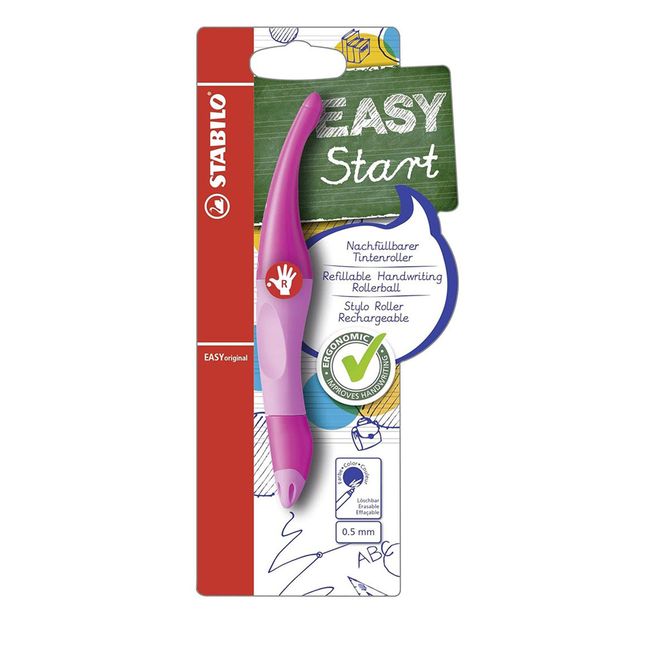 Stabilo | Easy Original | Pastel | Roller Ball Pen | Right Handed | Light & Dark Pink | Pack of 1