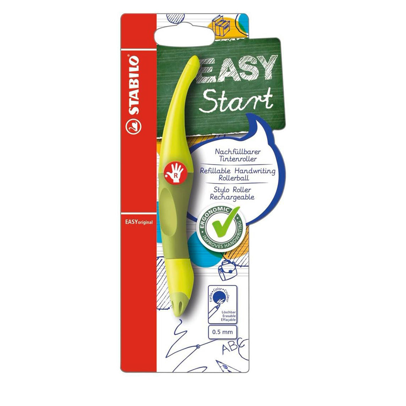Stabilo | Easy Original | Pastel | Roller Ball Pen | Right Handed | Lime Green | Pack of 1