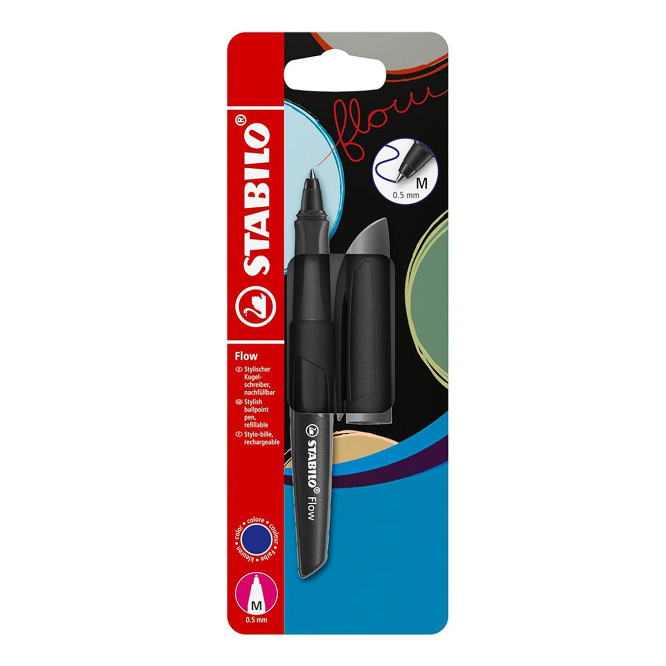 Stabilo | Flow | Ballpoint Pen | Black | Pack of 1 | Including Blue Refill | 0.5mm