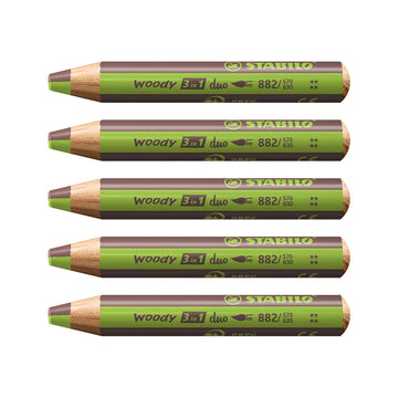 Stabilo | Multi-Talented Pencil | Woody 3 In 1 Duo | Light Green/Brown | Pack of 5