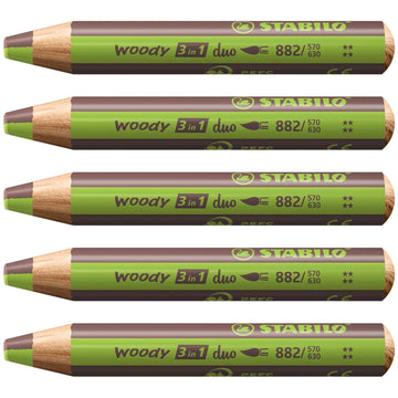 Stabilo | Multi-Talented Pencil | Woody 3 In 1 Duo | Light Green/Brown | Pack of 5