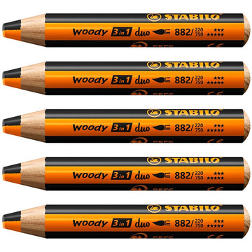 Stabilo | Multi-Talented Pencil | Woody 3 In 1 Duo | Orange/Black | Pack of 5