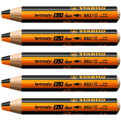 Stabilo | Multi-Talented Pencil | Woody 3 In 1 Duo | Orange/Black | Pack of 5