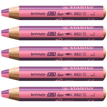 Stabilo | Multi-Talented Pencil | Woody 3 In 1 Duo | Pink/Lilac | Pack of 5