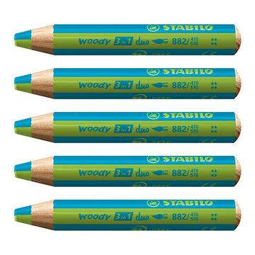 Stabilo | Multi-Talented Pencil | Woody 3 In 1 Duo | Turquoise/Light | Pack of 5