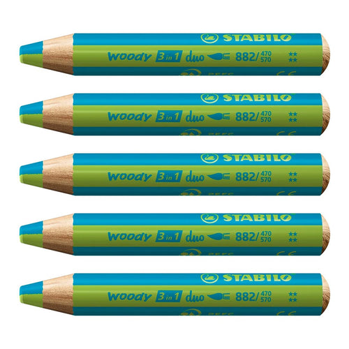 Stabilo | Multi-Talented Pencil | Woody 3 In 1 Duo | Turquoise/Light | Pack of 5
