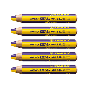 Stabilo | Multi-Talented Pencil | Woody 3 In 1 Duo | Yellow/Violet | Pack of 5