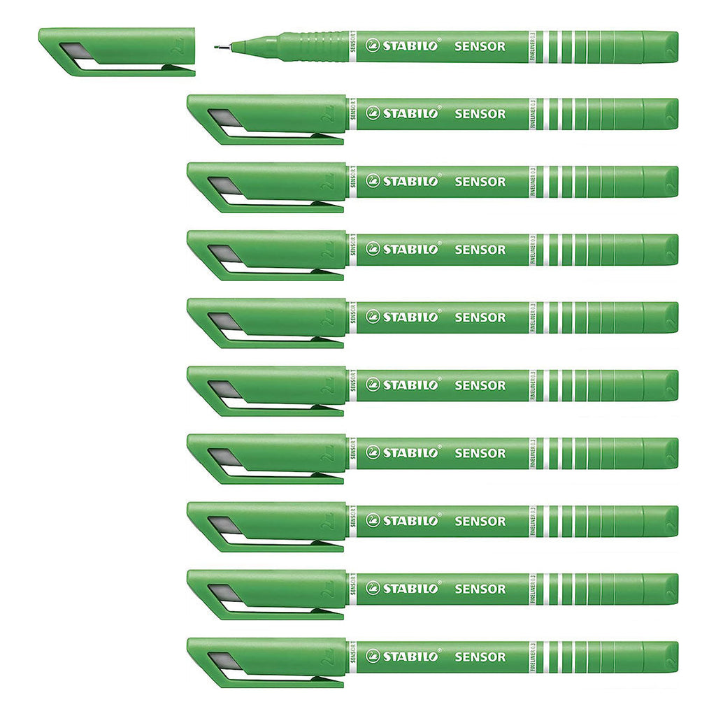 Stabilo | Sensor Fineliner | Fine Tip | Green | Pack Of 10