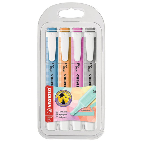 Stabilo | Swing Cool | Pastel | Blue,Orange,Pink,Grey | Pack Of 4Pcs | Highlighter Pen