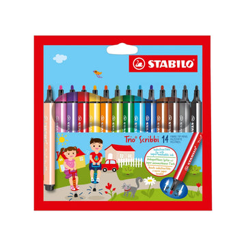 STABILO Triangular Scribbi Felt-Tip Pen Desk - Set of 14 Colours