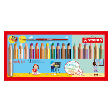 Stabilo | Woody 3 In 1 | Colour Pencil | Wallet Of 18 |  With Sharpener And Brush