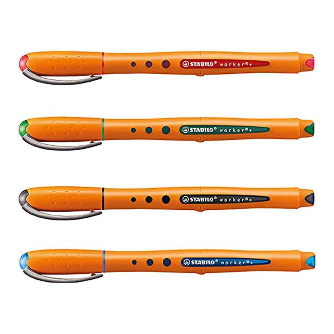 Stabilo | Worker+ | Roller Ball | Medium | Wallet of 4 | Assorted Colours