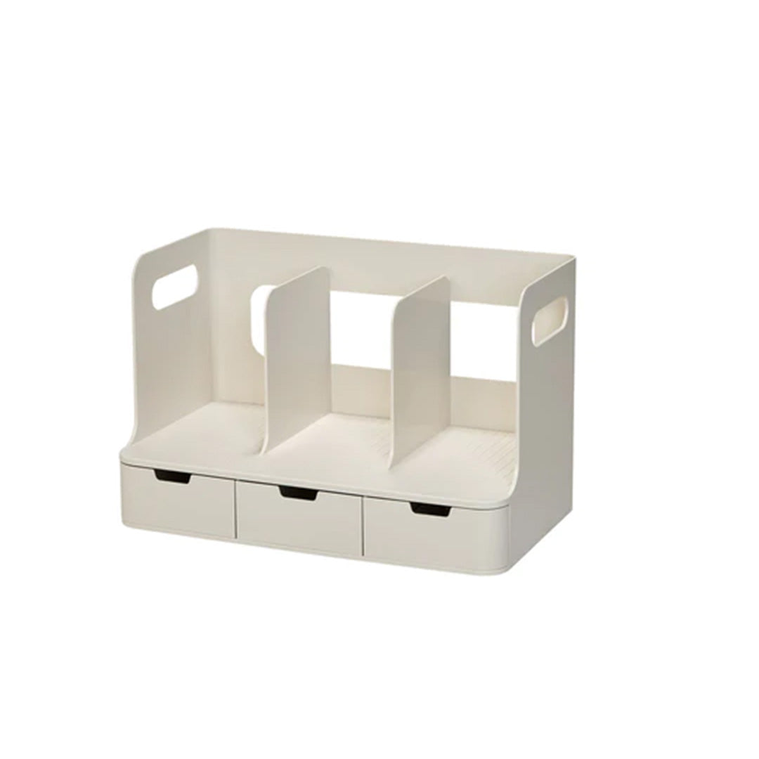 Sysmax | Olio Book Rack with 3 Compartments | 3  Drawers | Organiser| Beige