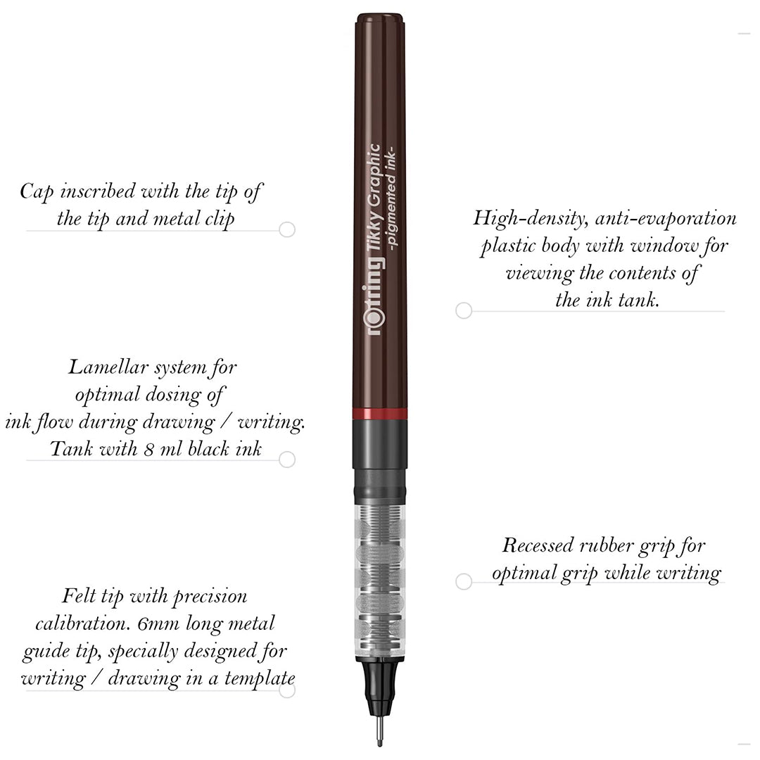 Rotring Tikky Graphic Pigment Liner 0.2mm & 0.3mm Pens - 2 Each With Black Pigmented Ink, Fibre Tip, 4 Pen Set for Art Drawings Mandala Calligraphy Outline Art & Craft