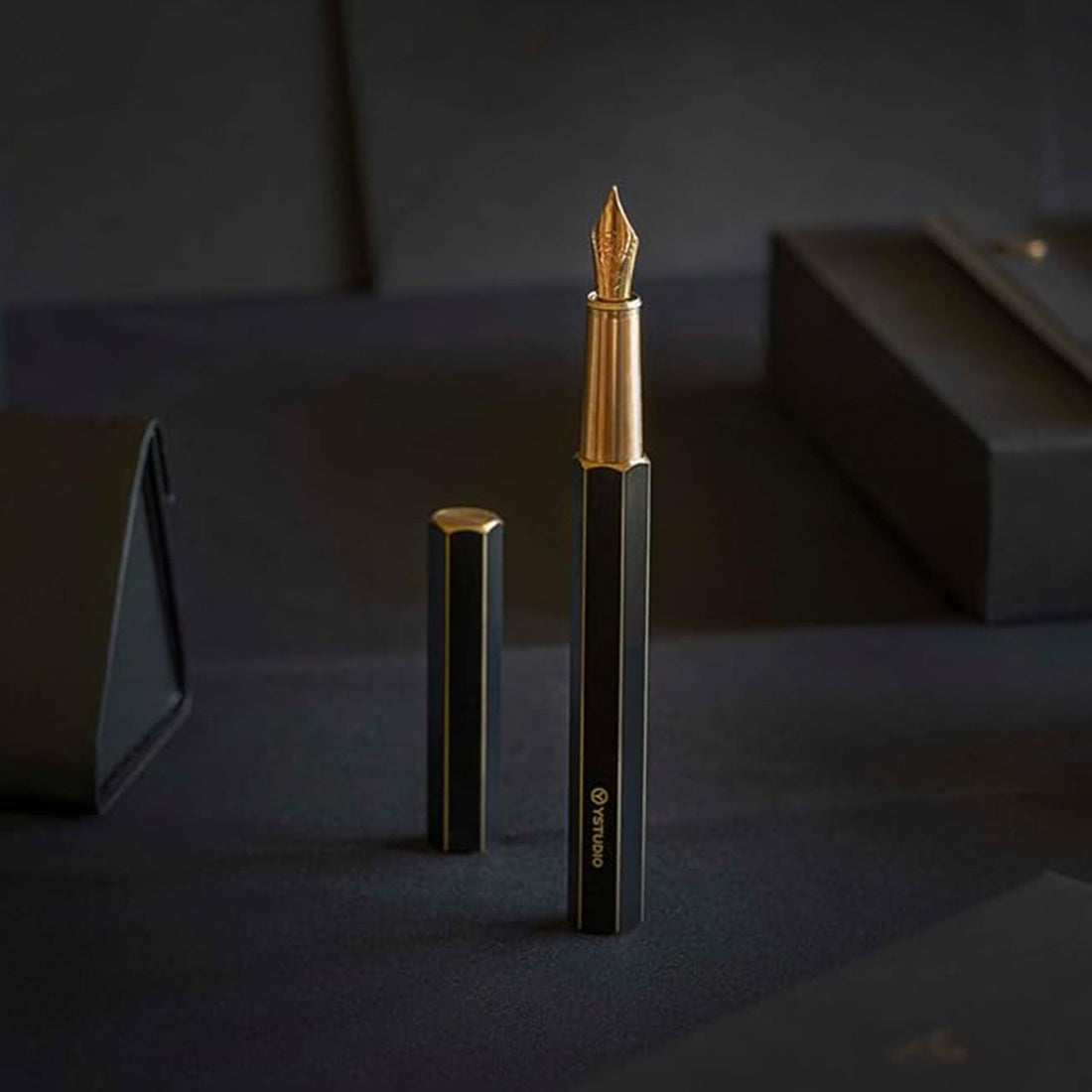 Ystudio Classic Revolve Fountain Pen - Black Hexogon | Medium Nib
