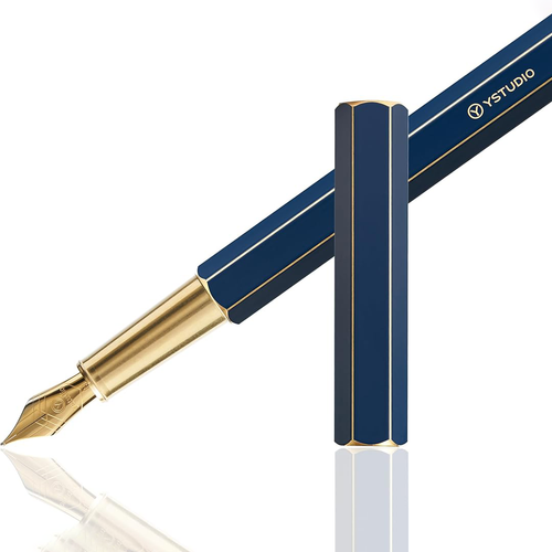Ystudio Classic Revolve Fountain Pen - Blue Hexogon | Medium Nib
