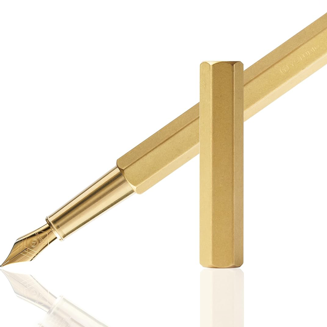 Ystudio Classic Revolve - Fountain Pen Brass Hexogon | Medium Nib