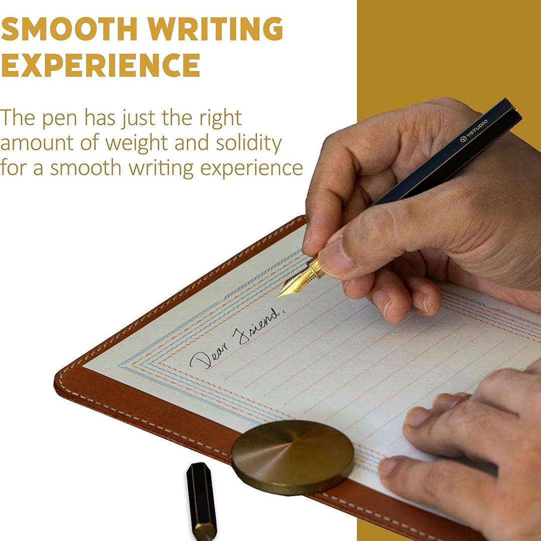 Ystudio Classic Revolve - Fountain Pen Brass Hexogon | Medium Nib