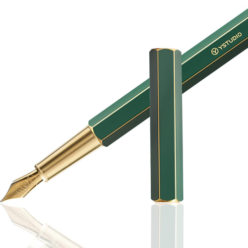 Ystudio Classic Revolve Fountain Pen - Green Hexogon | Medium Nib
