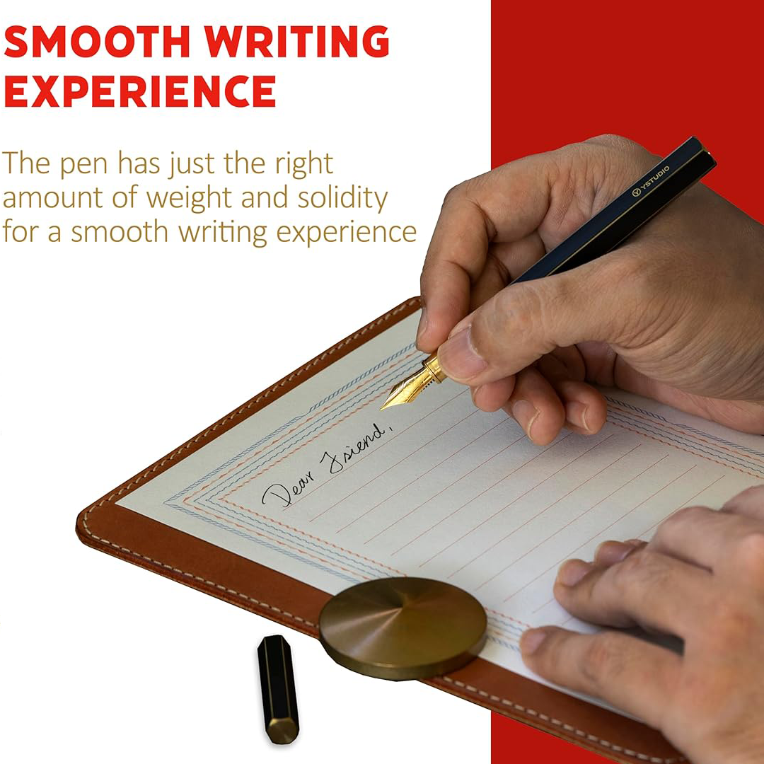 Ystudio Classic Revolve Fountain Pen – Red Hexogon | Medium Nib