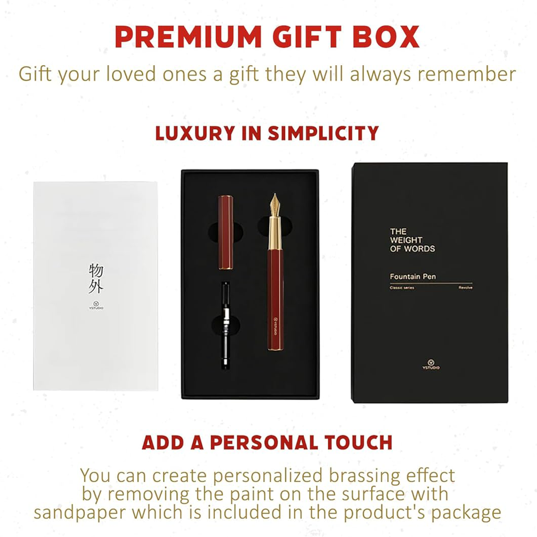 Ystudio Classic Revolve Fountain Pen – Red Hexogon | Medium Nib