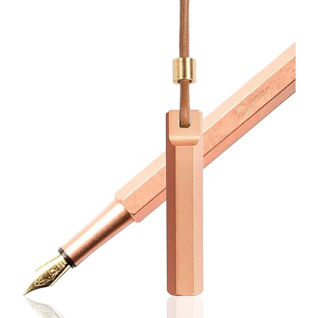 Ystudio Portable Copper Fountain Pen – Fine Nib, Gold-Plated Trim