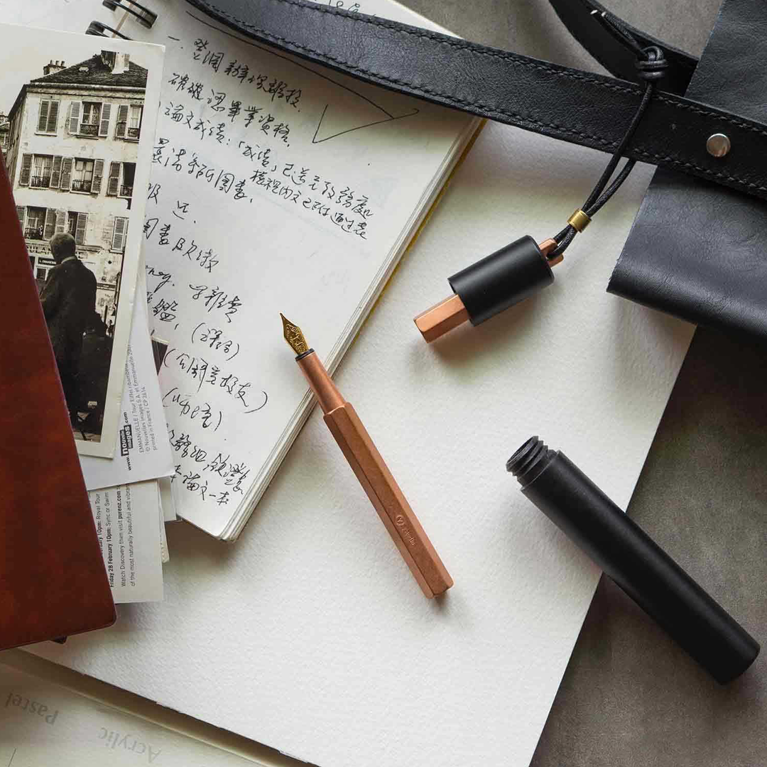 Ystudio Portable Copper Fountain Pen – Fine Nib, Gold-Plated Trim