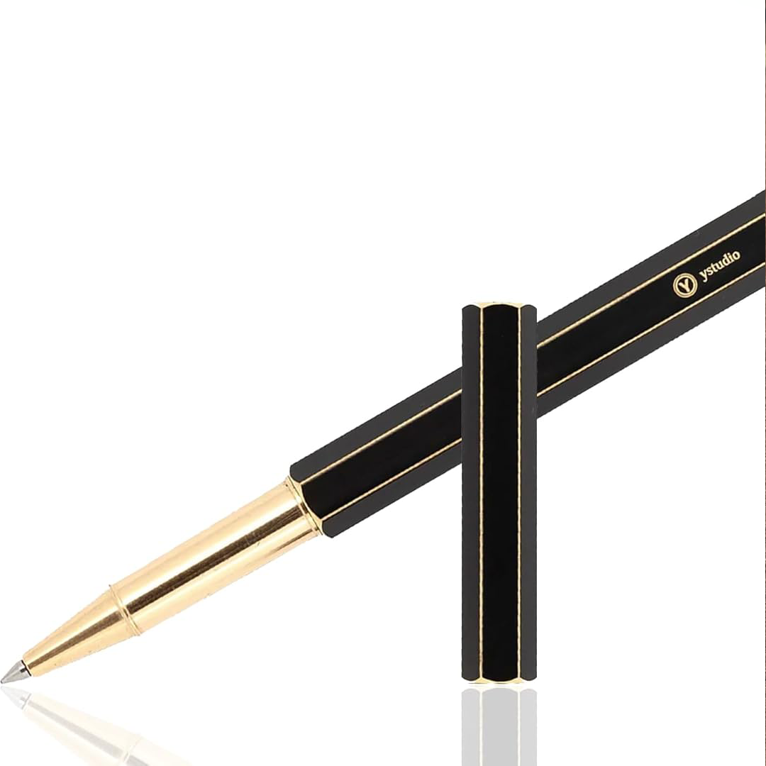 Ystudio Classic Rollerball Pen – Black Brassing (Fine Nib)
